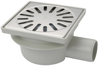 Vloerput 150x150mm RVS zijaansluiting 50mm (Aquaberg)