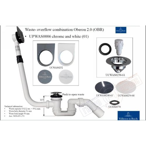 Villeroy & Boch Drain Set OBR Chrome/White UPWAS0006